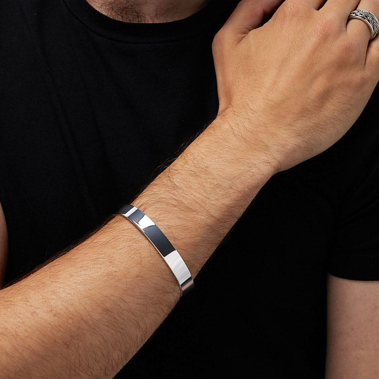 mens solid 925 silver bangle bracelet