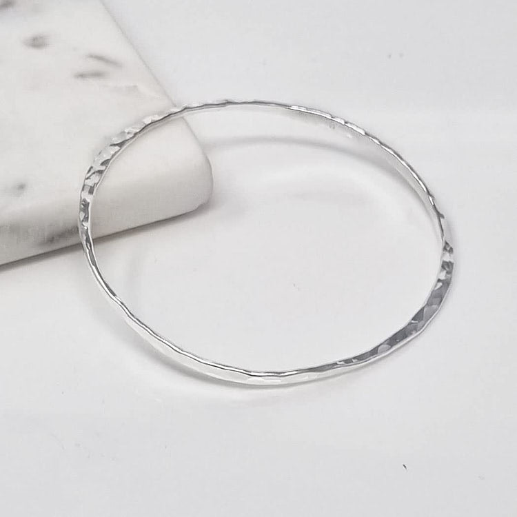  Silver Hammered Bangle Bracelet for women