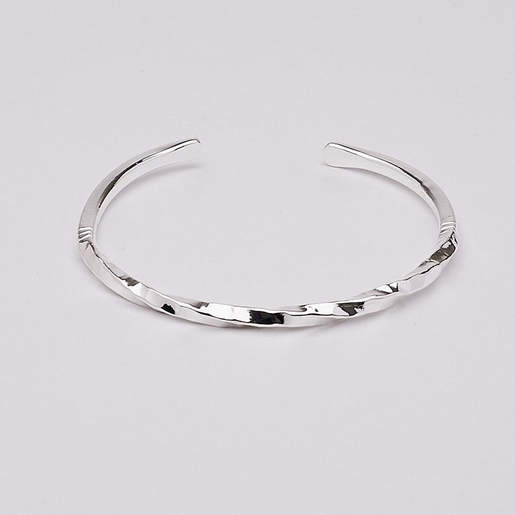 Sterling Silver Twisted Hammered Bracelet For Women