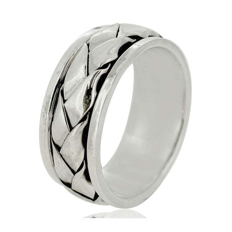 MENS Silver Braided Spinner Ring