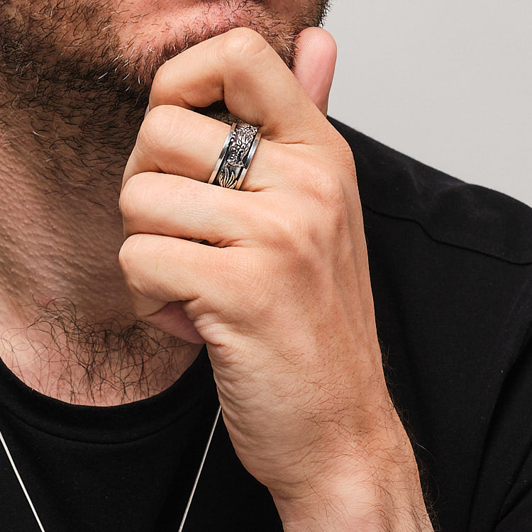 Silver Dragon Spinner Ring for Men
