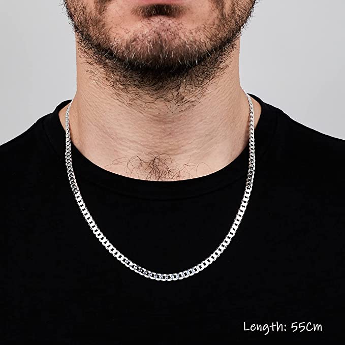 Silver 55cm Curb Chain for Men and Women