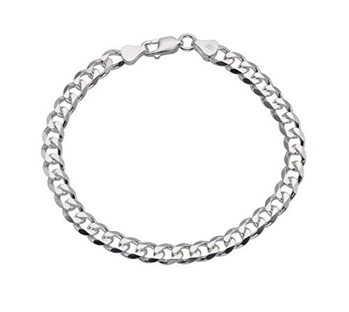 Mens Womens 7mm 925 Silver Curb Chain Bracelet THICK Solid Diamond Cut Cuban Chain Bracelet For Men
