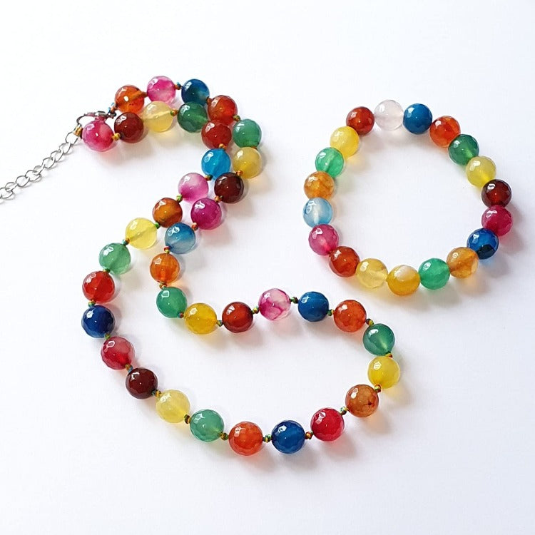 Womens multicolour Gemstone Necklace bracelet and earrings set