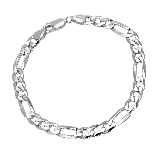 925 Sterling Silver Figaro 6.2mm Chain Bracelet For Men | TreasureBay