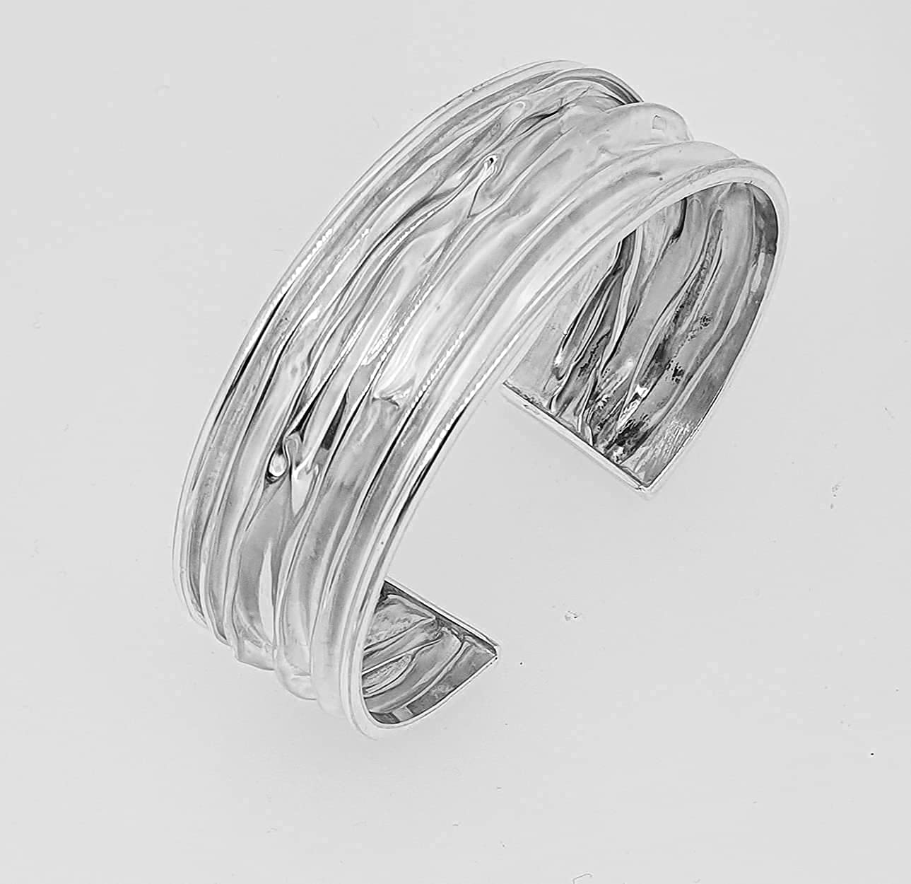 Womens Statement Chunky Crushed Design 20MM Silver Cuff Bangle Bracelet