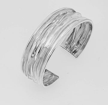 Womens Statement Chunky Crushed Design 20MM Silver Cuff Bangle Bracelet