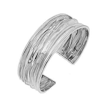 Womens Statement Chunky Crushed Design 20MM Silver Cuff Bangle Bracelet