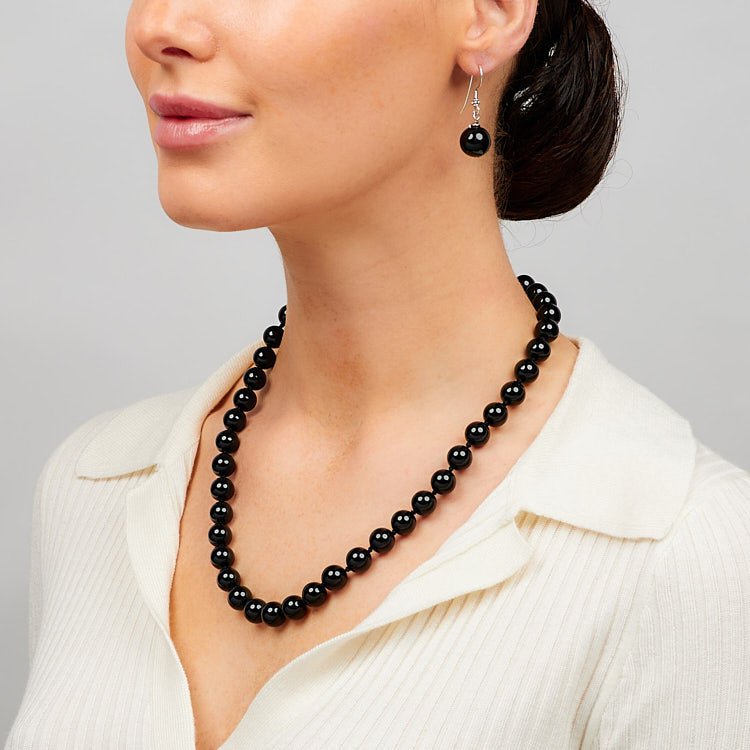 Womens Black Agate Gemstone Necklace 