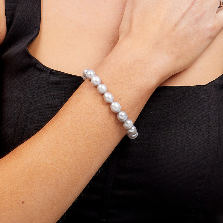 8mm Elegant Rice Shape Grey Freshwater Pearl Bracelet