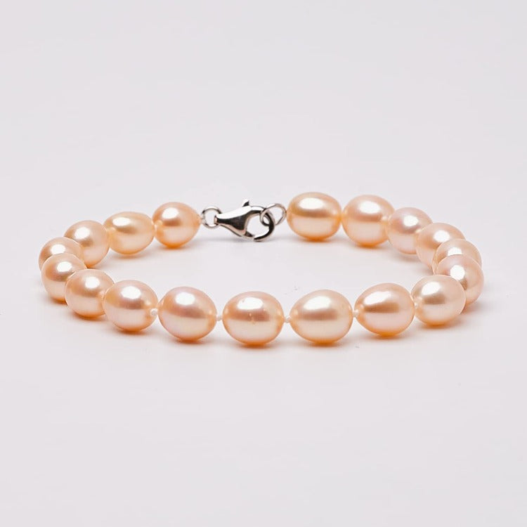 8mm Elegant Rice Shape Pink Freshwater Pearl Bracelet