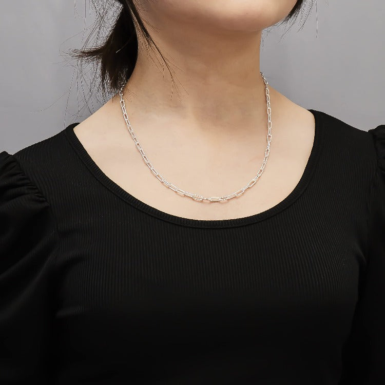 Womens Silver Paperclip Chain Necklace