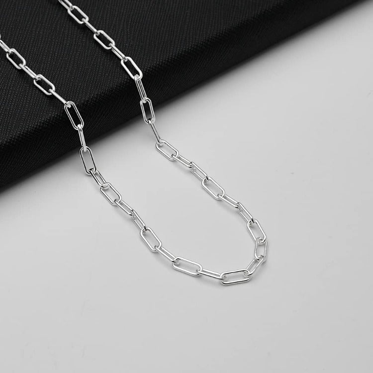 Womens Silver Paperclip Chain Necklace