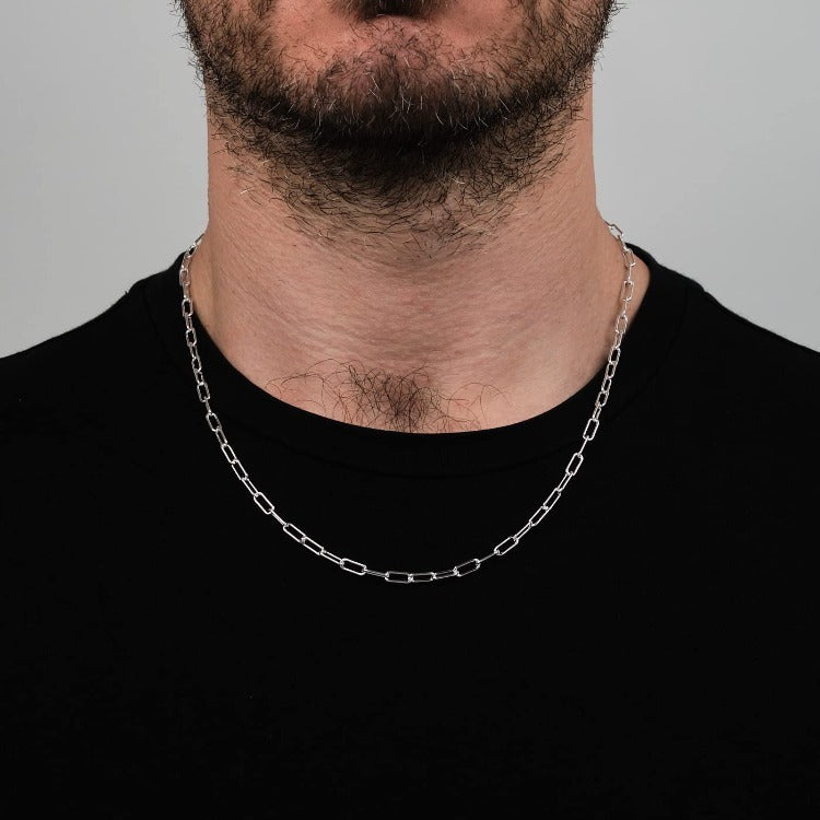 Womens Silver Paperclip Chain Necklace