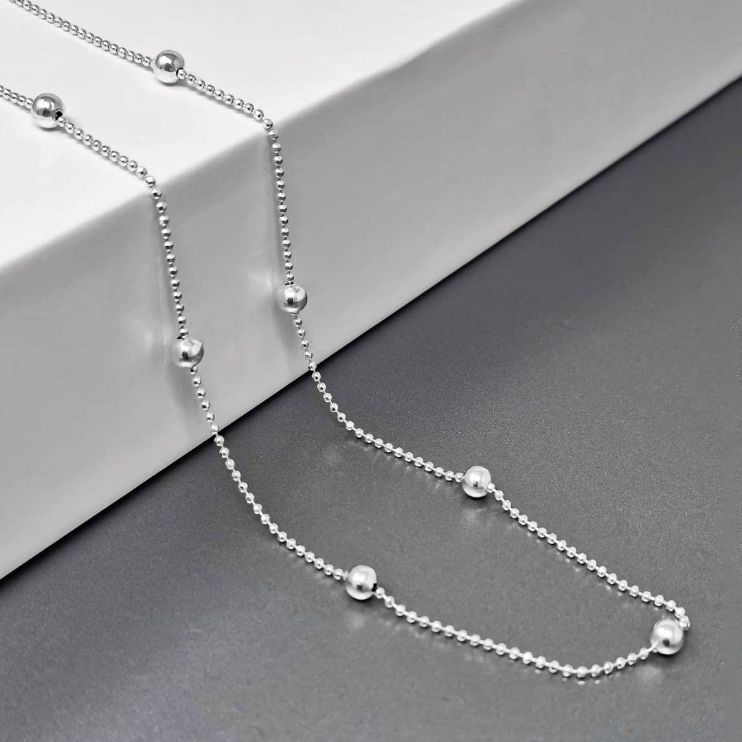 Womens Silver Necklace,  925 Silver Balls Beaded Chain Choker Stack Layer Necklace for Women and Girls | Made in Italy