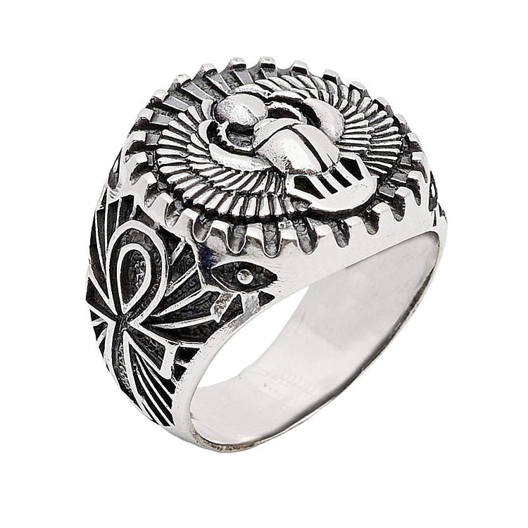 Mens Egyptian Scarab Silver Ring,