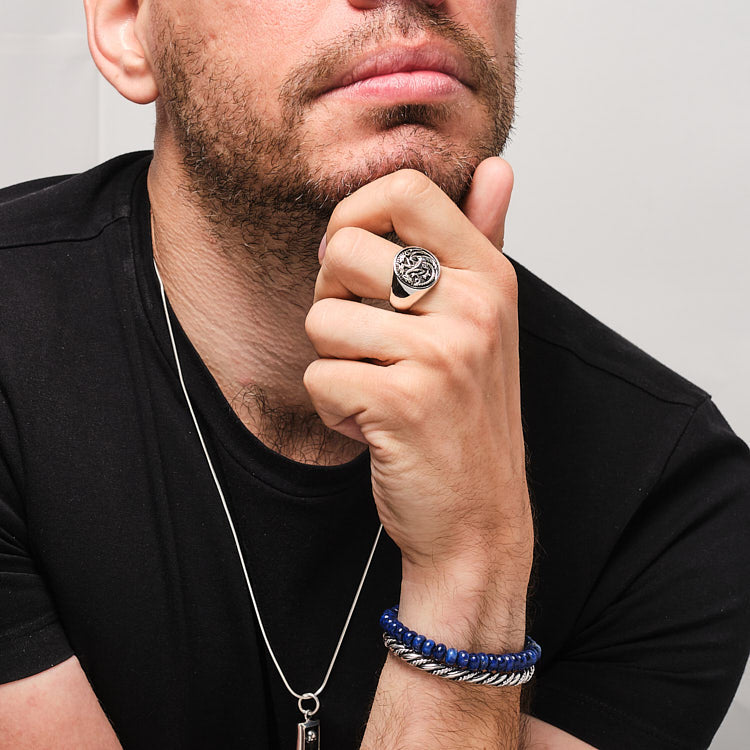 Mens Silver Dragon Vikings Ring