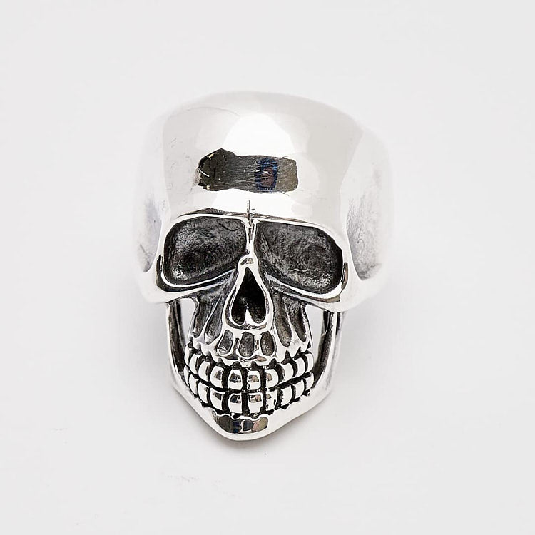 Mens Silver Skull Gothic Biker Ring 