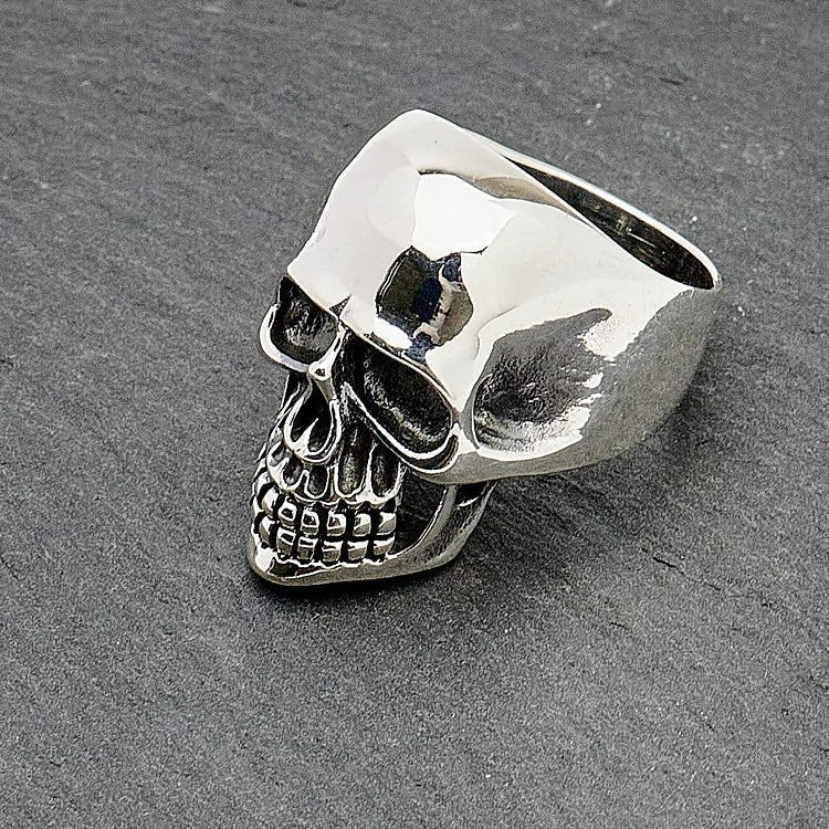 Mens Silver Skull Gothic Biker Ring 