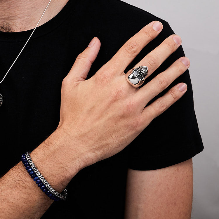 Mens Silver Skull Gothic Biker Ring 