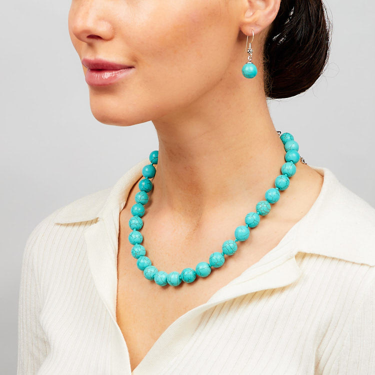 Womens turquoise Gemstone Necklace, Bracelet and earrings set