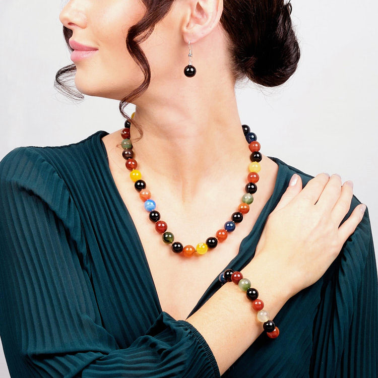Womens multicolour Gemstone Necklace, Bracelet and earrings set