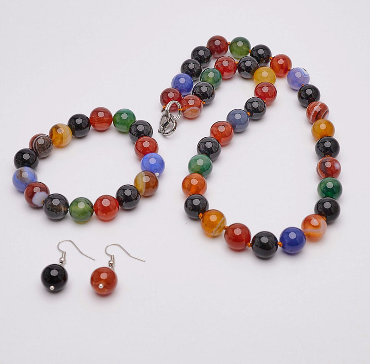Womens multicolour Gemstone Necklace, Bracelet and earrings set