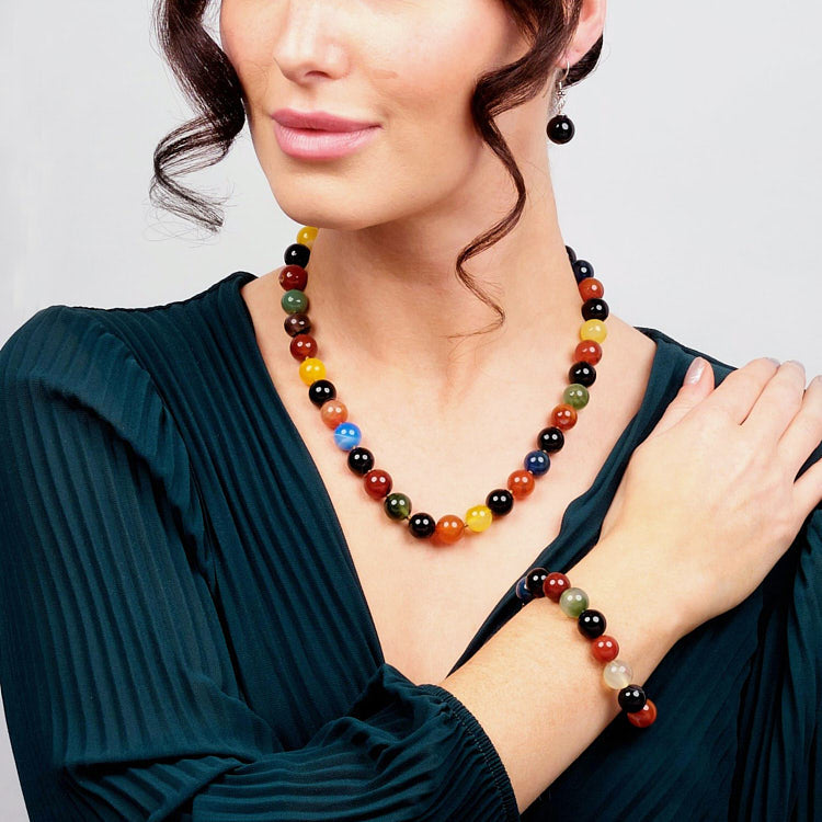 Womens multicolour Gemstone Necklace, Bracelet and earrings set