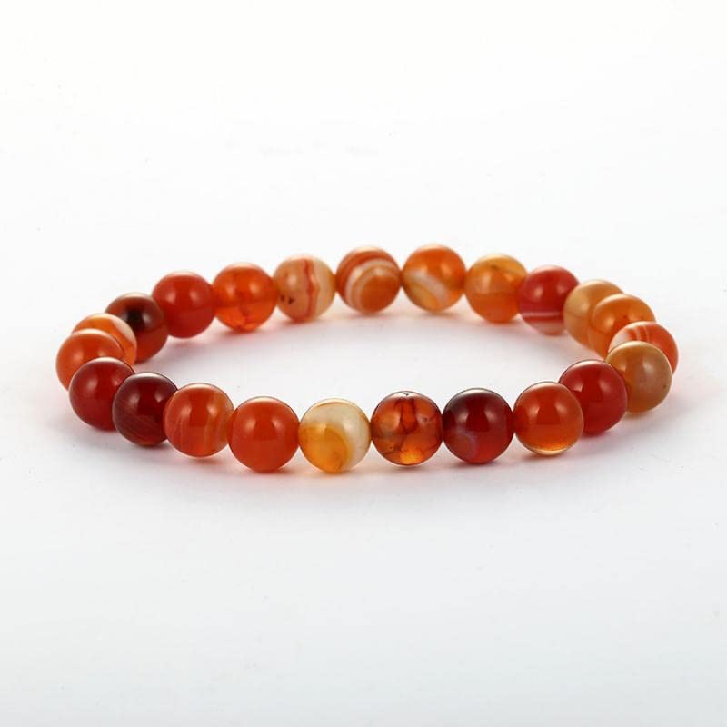 Womens Mens Gemstone Beaded Stretchy Bracelet |  Handmade 8mm Natural Red Agate Gemstone Bracelet