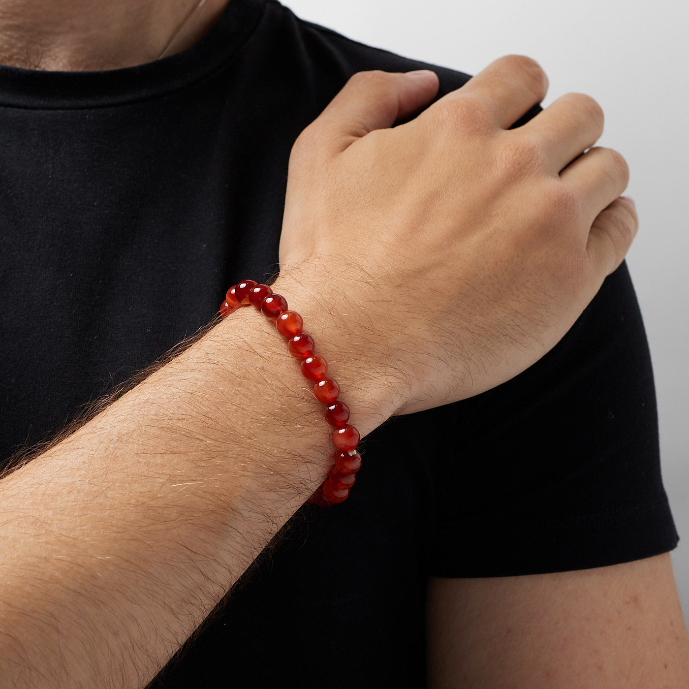 Womens Mens Gemstone Beaded Stretchy Bracelet |  Handmade 8mm Natural Red Agate Gemstone Bracelet