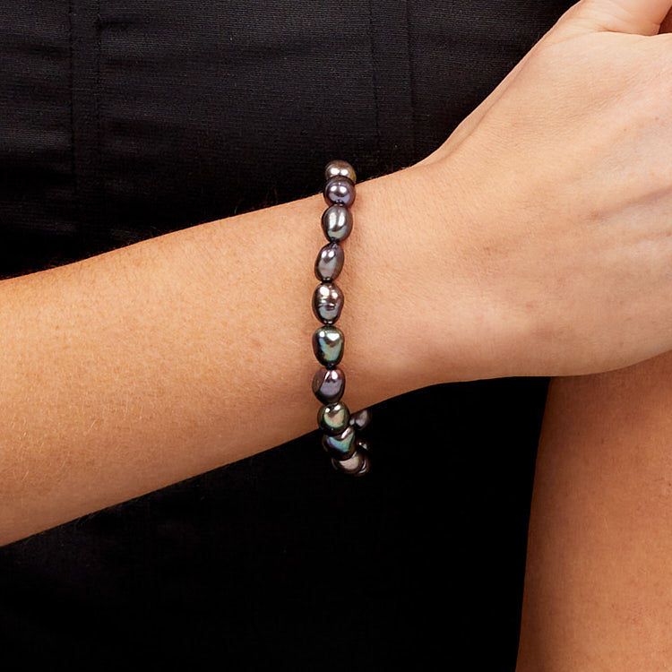 Womens Elegant Pearl Bracelet Stretchy | Large 9-10mm Baroque Freshwater Pearl Bracelet for Women and Girls