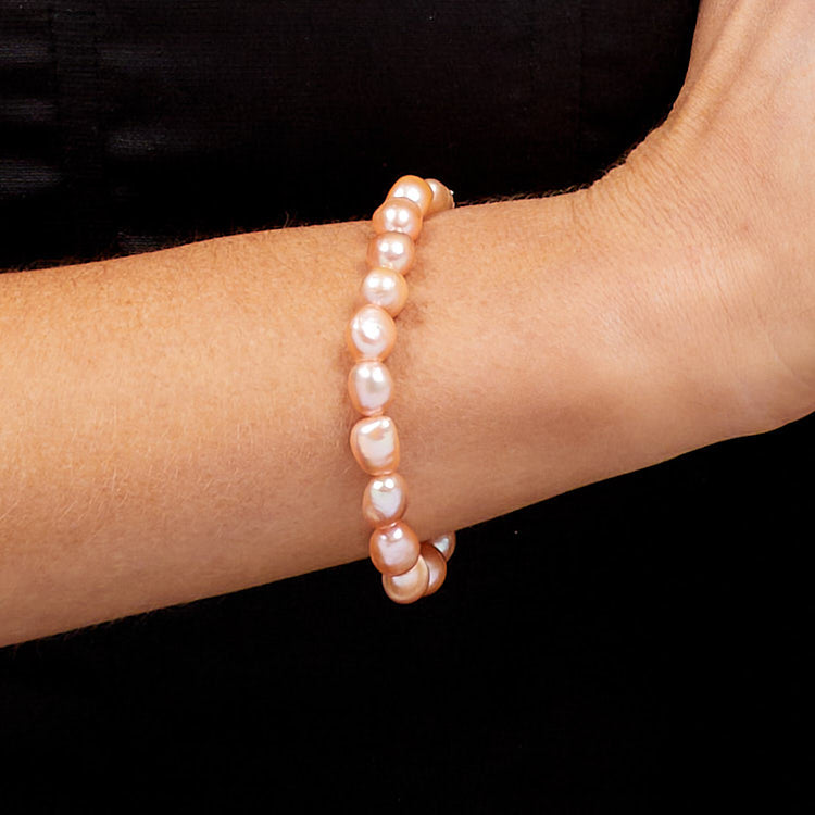 Womens Elegant Pearl Bracelet Stretchy | Large 9-10mm Baroque Freshwater Pearl Bracelet for Women and Girls