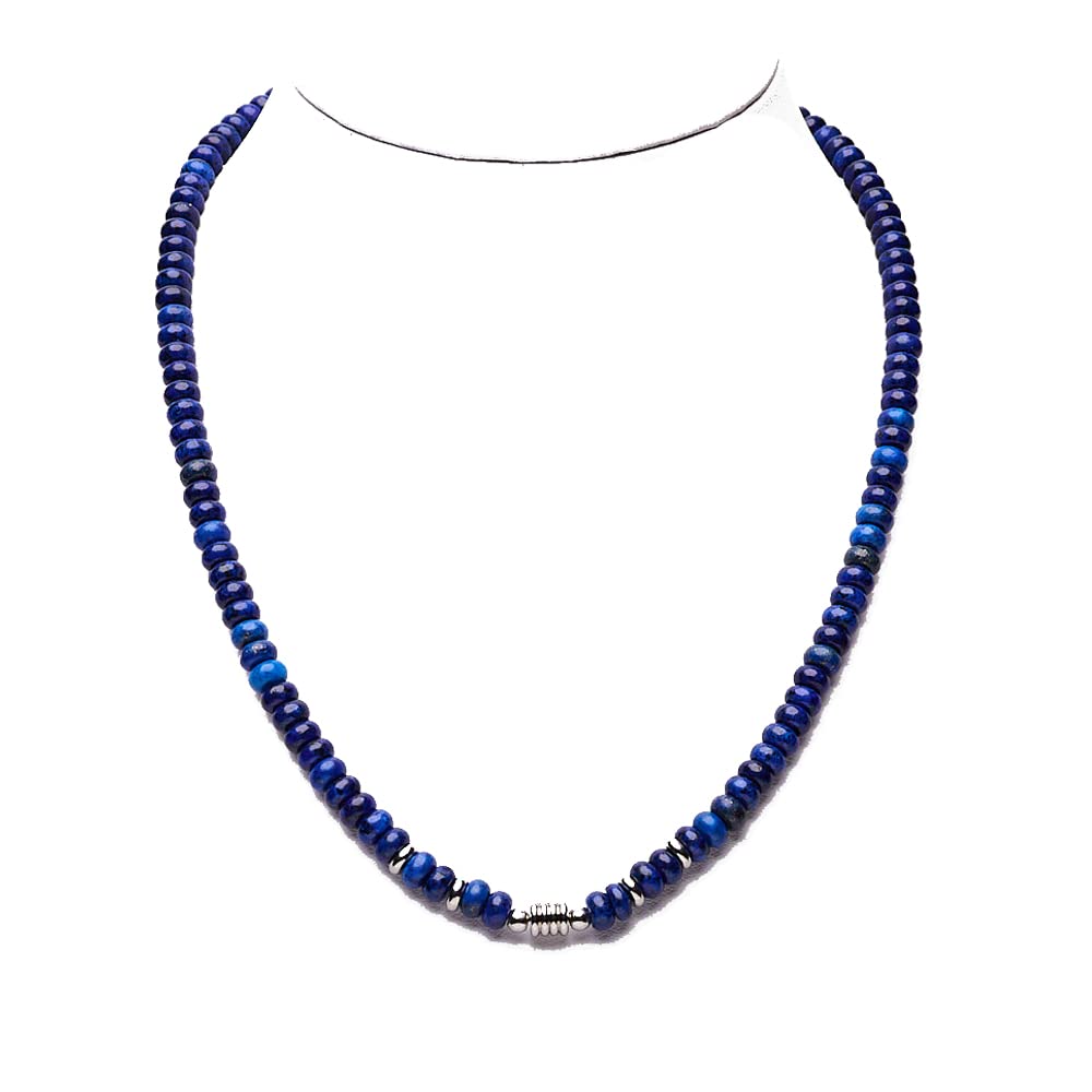 Handmade Natural Blue Rondelle Gemstone Beaded Necklace for men