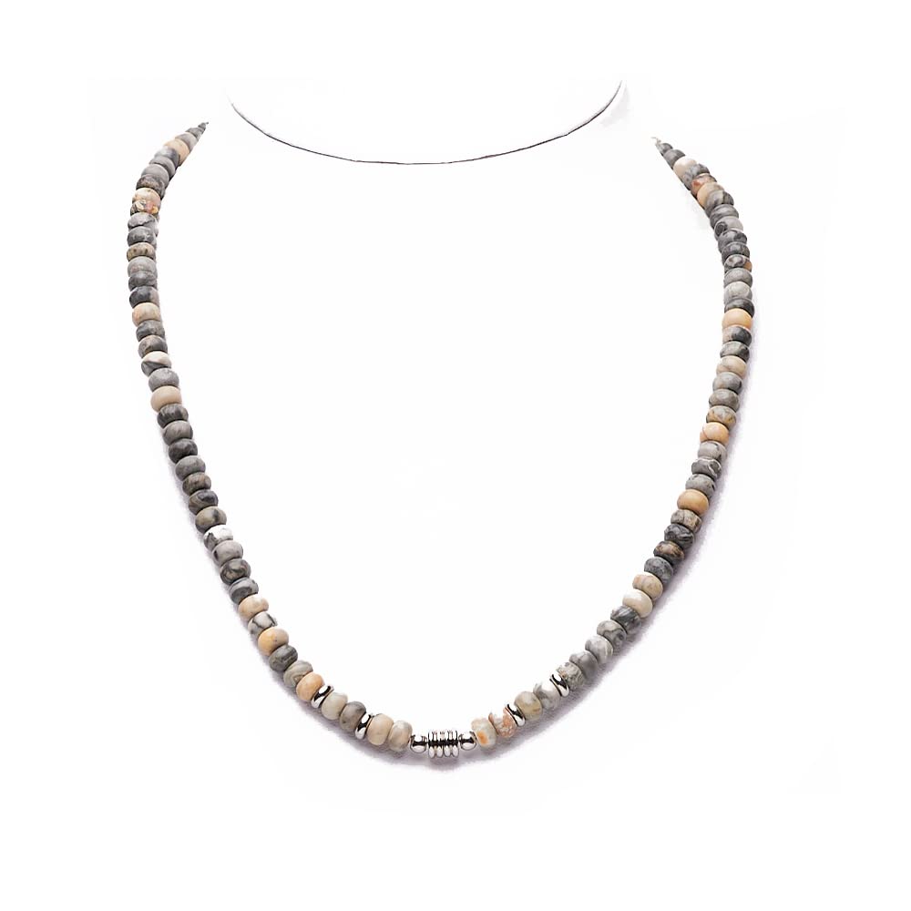 Grey Map Stone Handmade Natural Gemstone Beaded Necklace