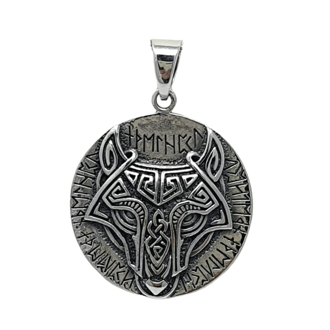 Mens Silver Wolf Pendant Viking Celtic Fenrir Wolf Head Pendant 925 sterling silver