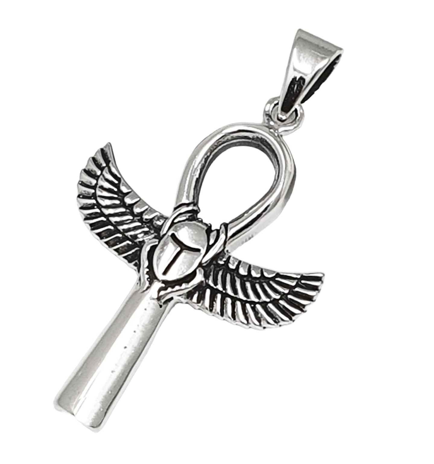 Ankh wings with Scarab Beatle pendant Made from 925 Sterling Silver