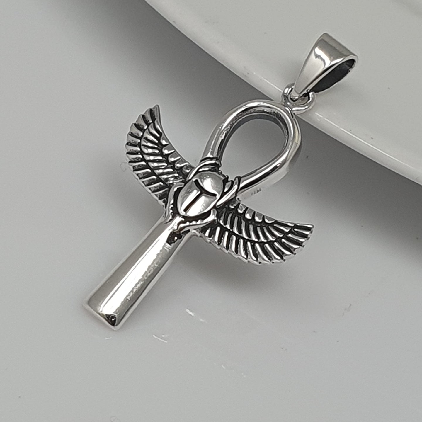 Stunning Ankh wings with Scarab Beatle pendant Made from 925 Sterling Silver