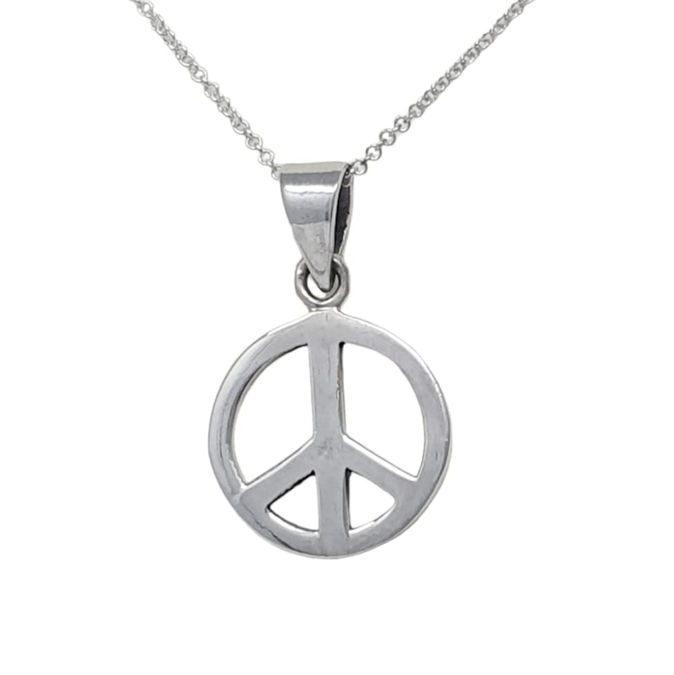 Small Peace Sign Pendant on 45cm Trace Chain necklace | TreasureBay