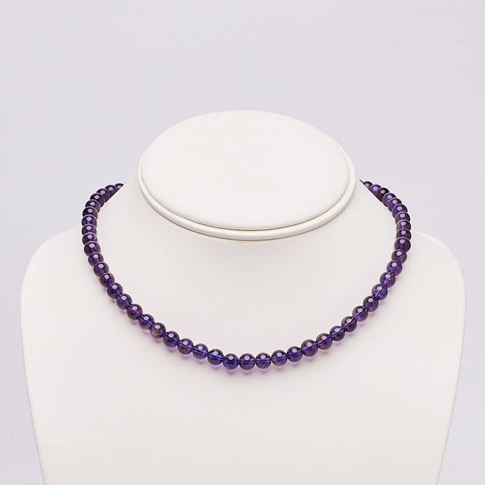 Womens Girls 6mm Beaded Gemstone Choker Necklace | Natural Gemstone Choker Necklace for Women and Girls