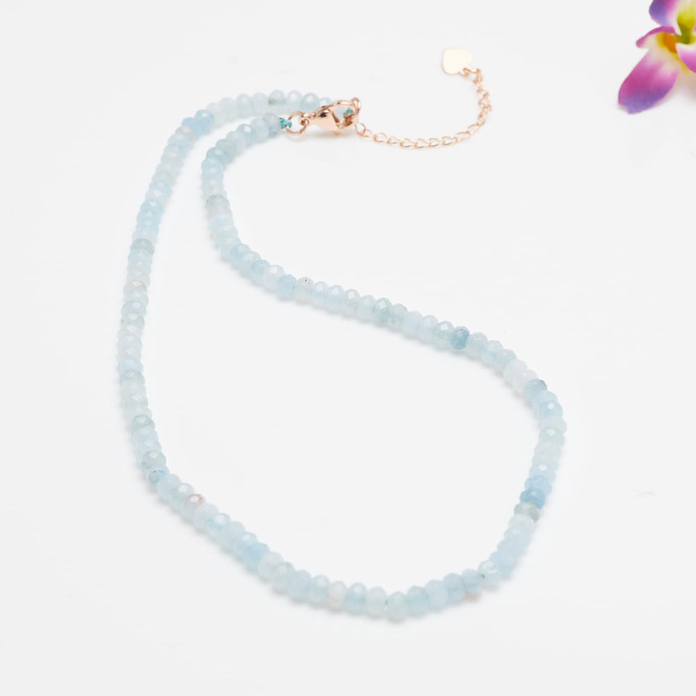 Womens 4mm Aquamarine Gemstone Choker 