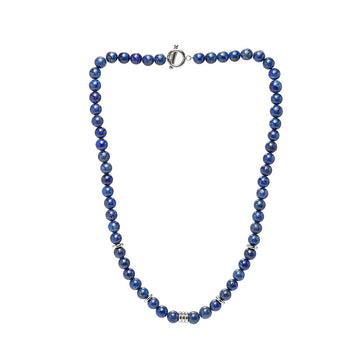 Mens Handmade Gemstone Beaded Chain Necklace with Stainless Steel Beads Contrast