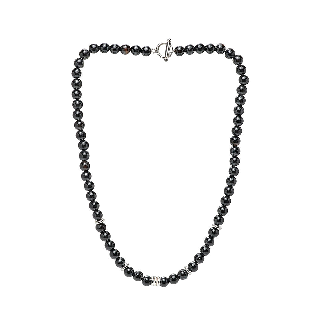 Mens Handmade Gemstone Beaded Chain Necklace with Stainless Steel Beads Contrast