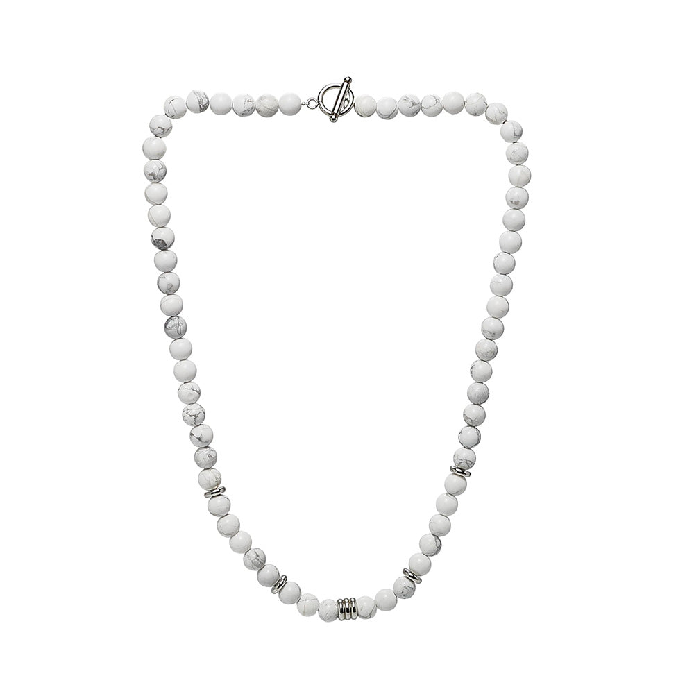 Mens Handmade Gemstone Beaded Chain Necklace with Stainless Steel Beads Contrast