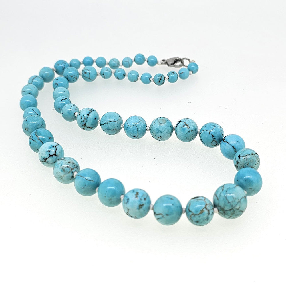 Womens 6-14MM Natural Gemstone Beaded Necklace | Gemstone choice: Amethyst, Rose Quartz, Blue Turquoise, Green Agate, Blue Lapis Lazuli, Black, Pink Agate