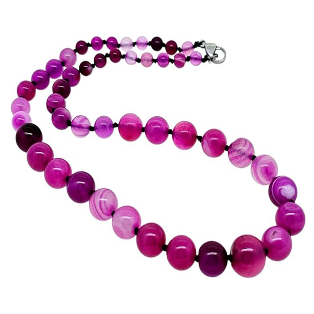 Womens 6-14MM Natural Gemstone Beaded Necklace | Gemstone choice: Amethyst, Rose Quartz, Blue Turquoise, Green Agate, Blue Lapis Lazuli, Black, Pink Agate