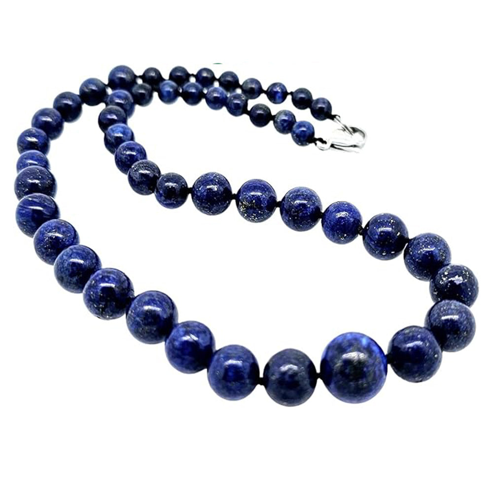 Womens 6-14MM Natural Gemstone Beaded Necklace | Gemstone choice: Amethyst, Rose Quartz, Blue Turquoise, Green Agate, Blue Lapis Lazuli, Black, Pink Agate