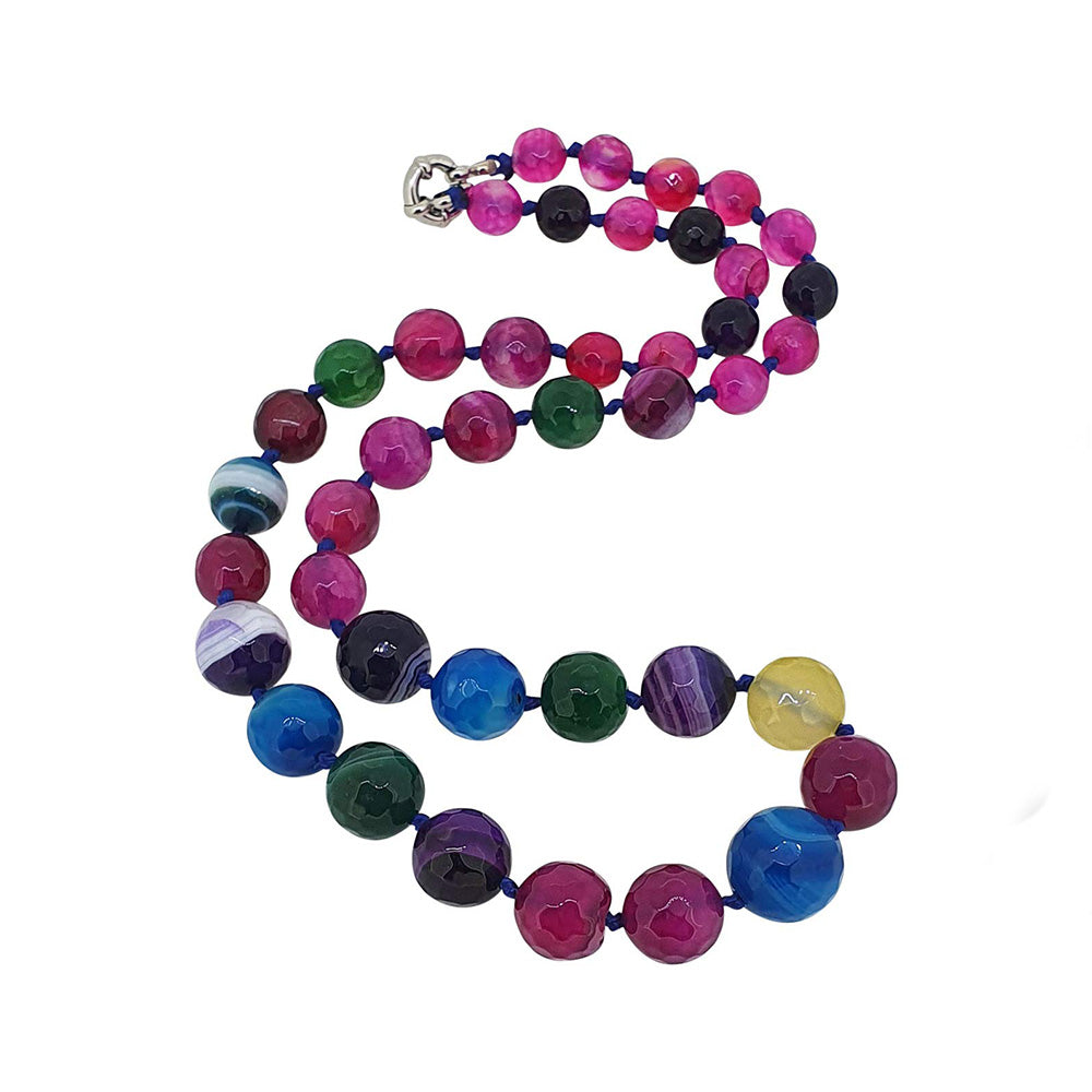 Womens 6-14MM Natural Gemstone Beaded Necklace | Gemstone choice: Amethyst, Rose Quartz, Blue Turquoise, Green Agate, Blue Lapis Lazuli, Black, Pink Agate