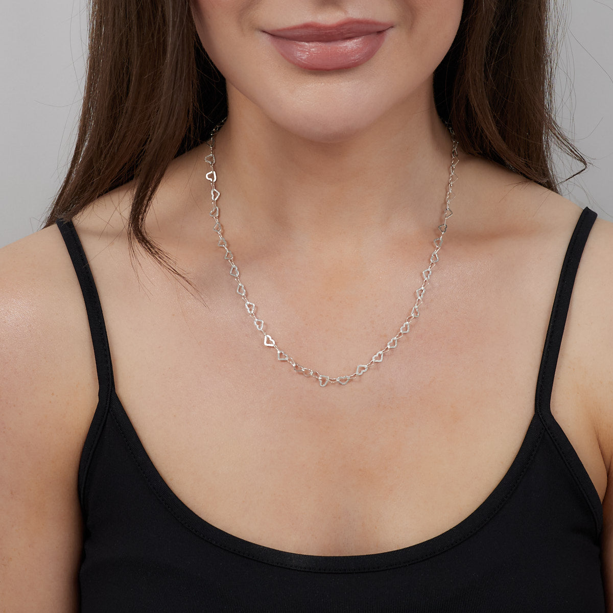 Womens Silver Heart Links Chain Necklace | 925 Silver Italian Chain Necklace for Women Girls Heart Design