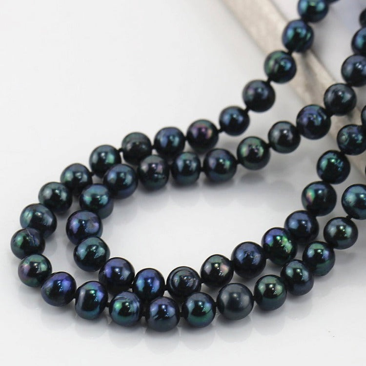womens long black pearl necklace