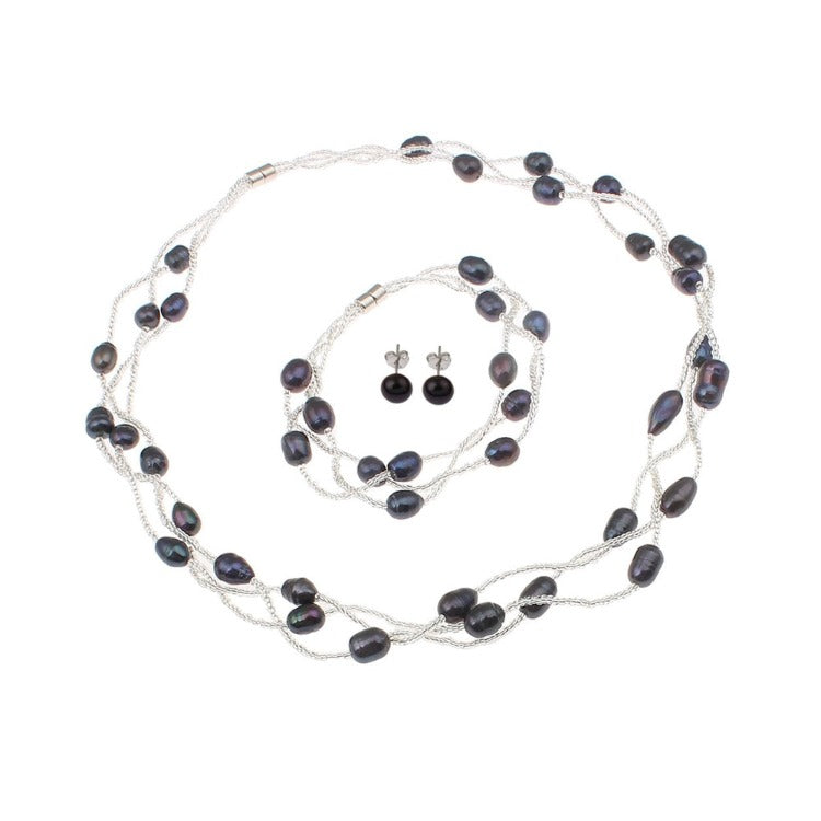 Womens black Pearl Jewellery Set
